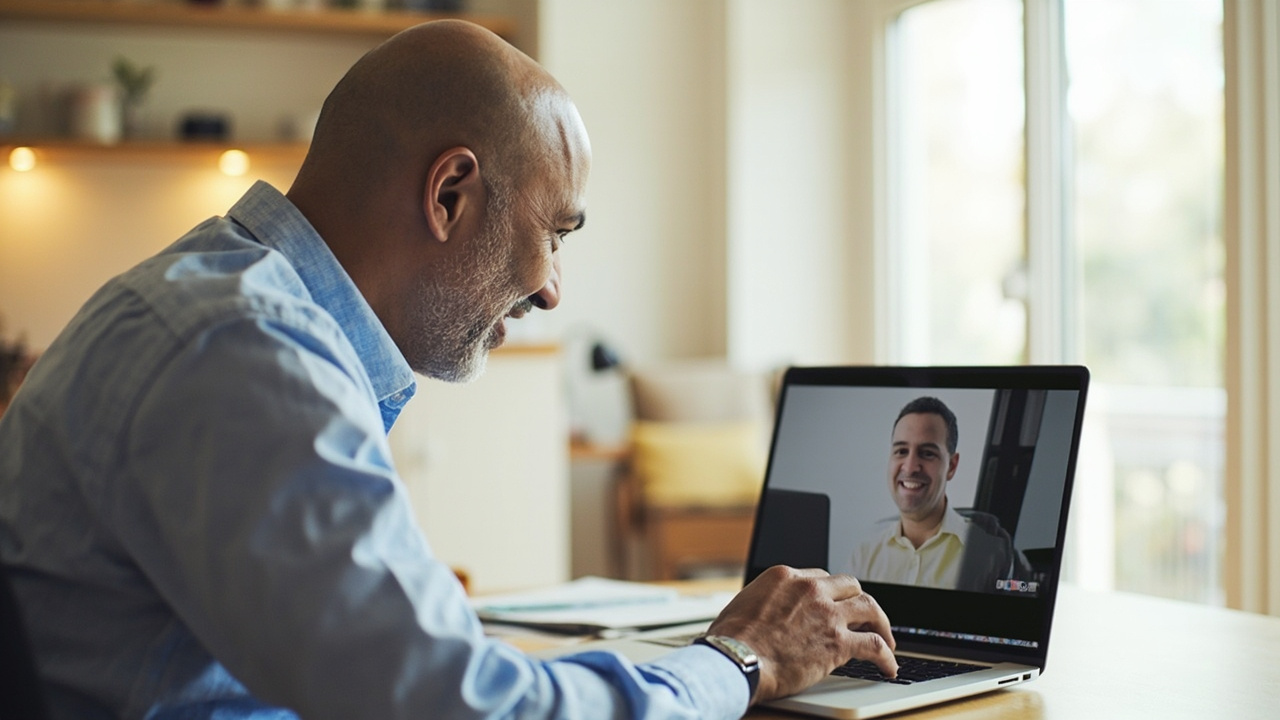 Teacher with adult learner in online session