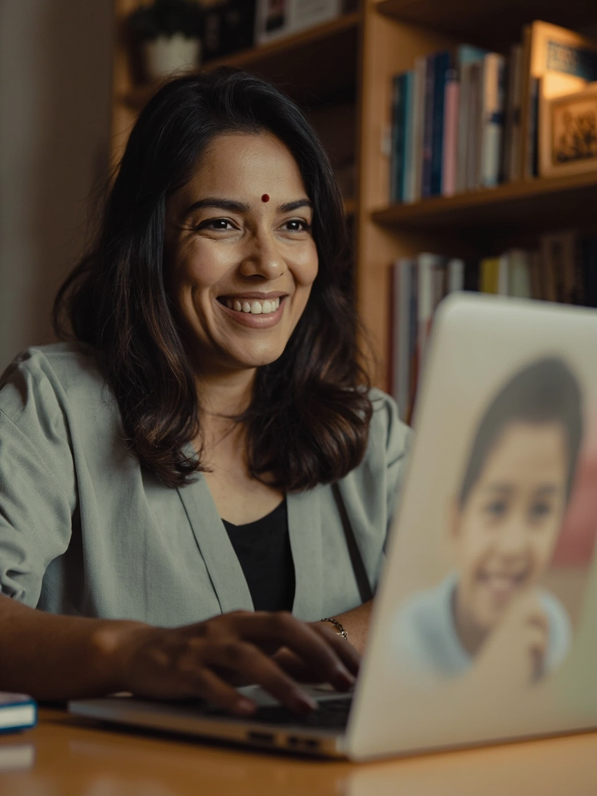 Teacher with child in online 1-on-1 session